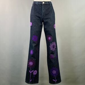 MOSCHINO Size 6 Indigo Purple Denim Twill Floral Straight Jeans